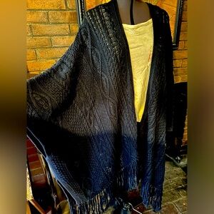 *closet cleanout* Ralph Lauren Denim & Supply knit poncho fringe M cotton linen